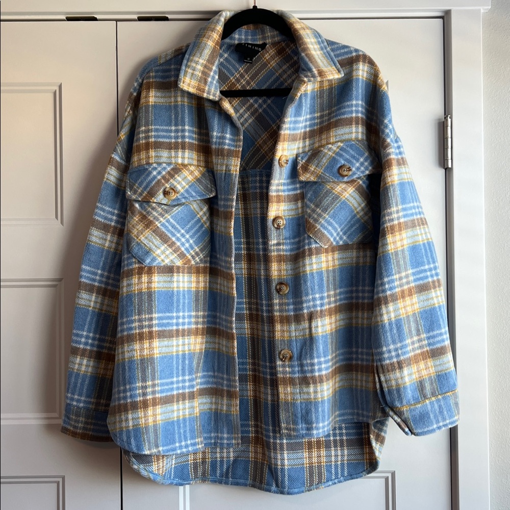 NWOT‎ Timing Blue and Brown Plaid Shacket